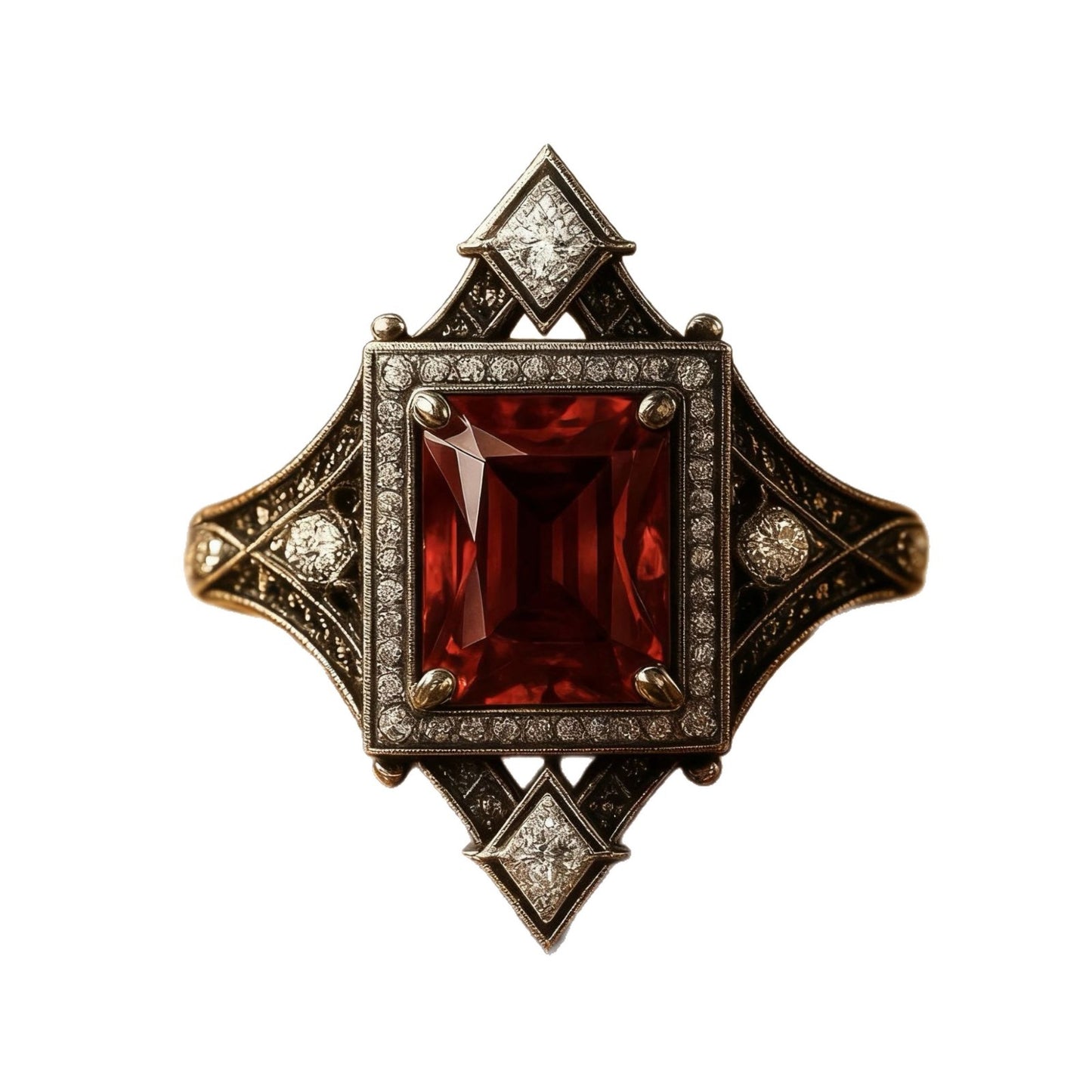 Women's Retro Sier Inlaid Red Square Diamond Ring