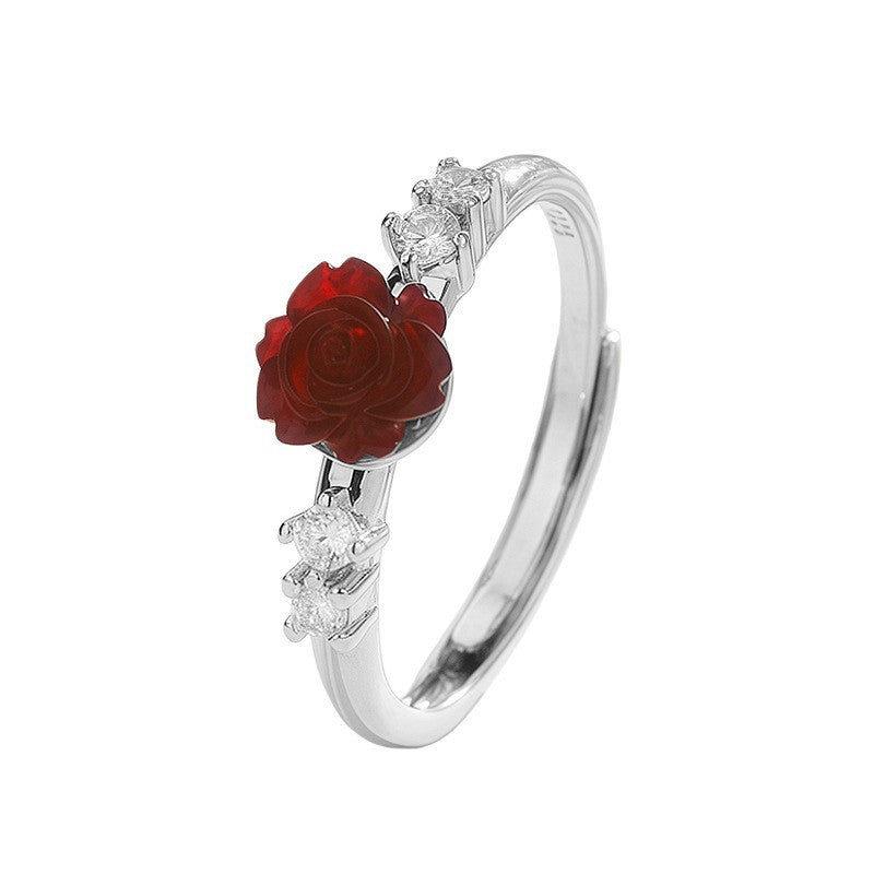 Selection Camellia Light Luxury High Sense Refined Rhinestone Colorful Rose Ring