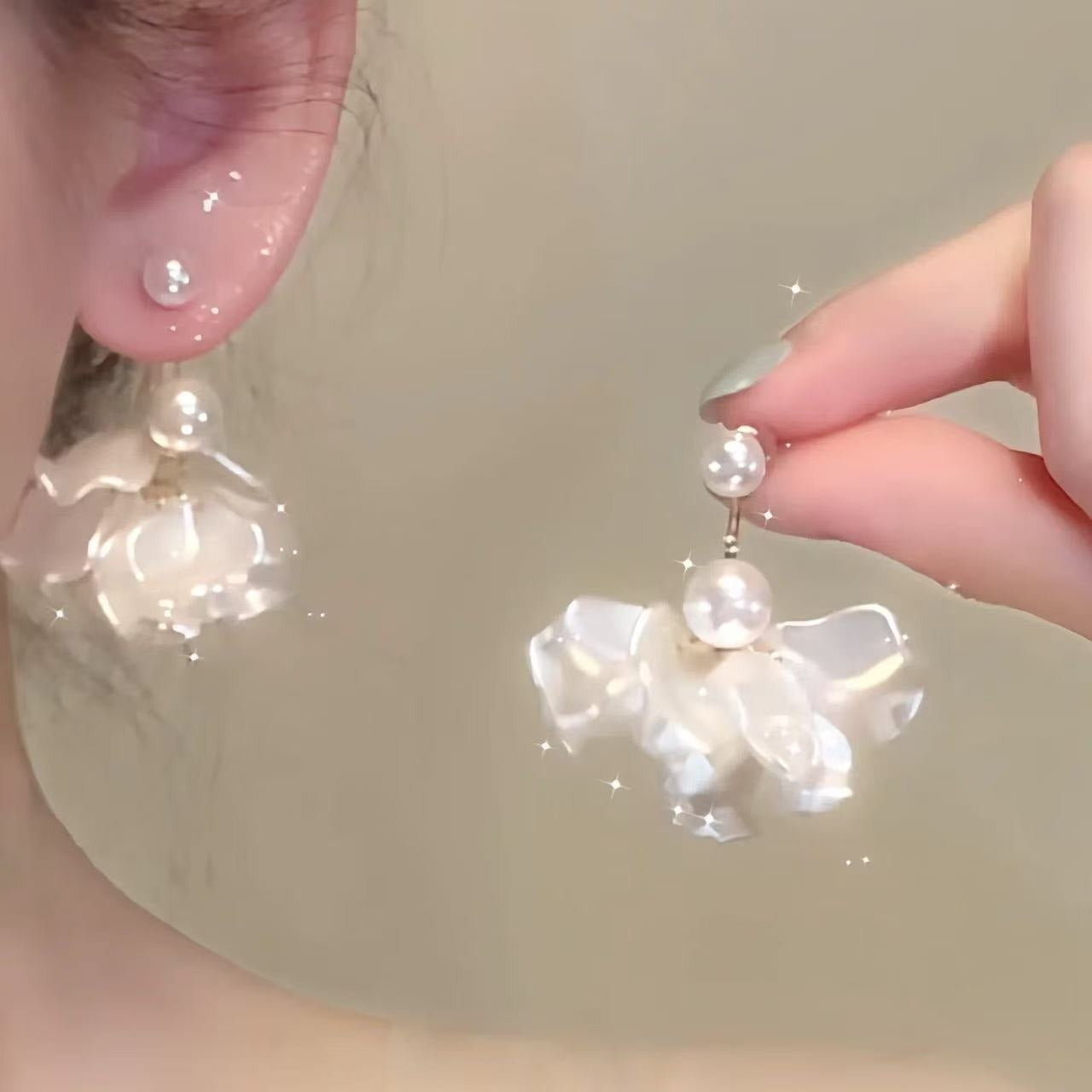 French Elegant Pearl Flower Mori Style Fairy Light Earrings