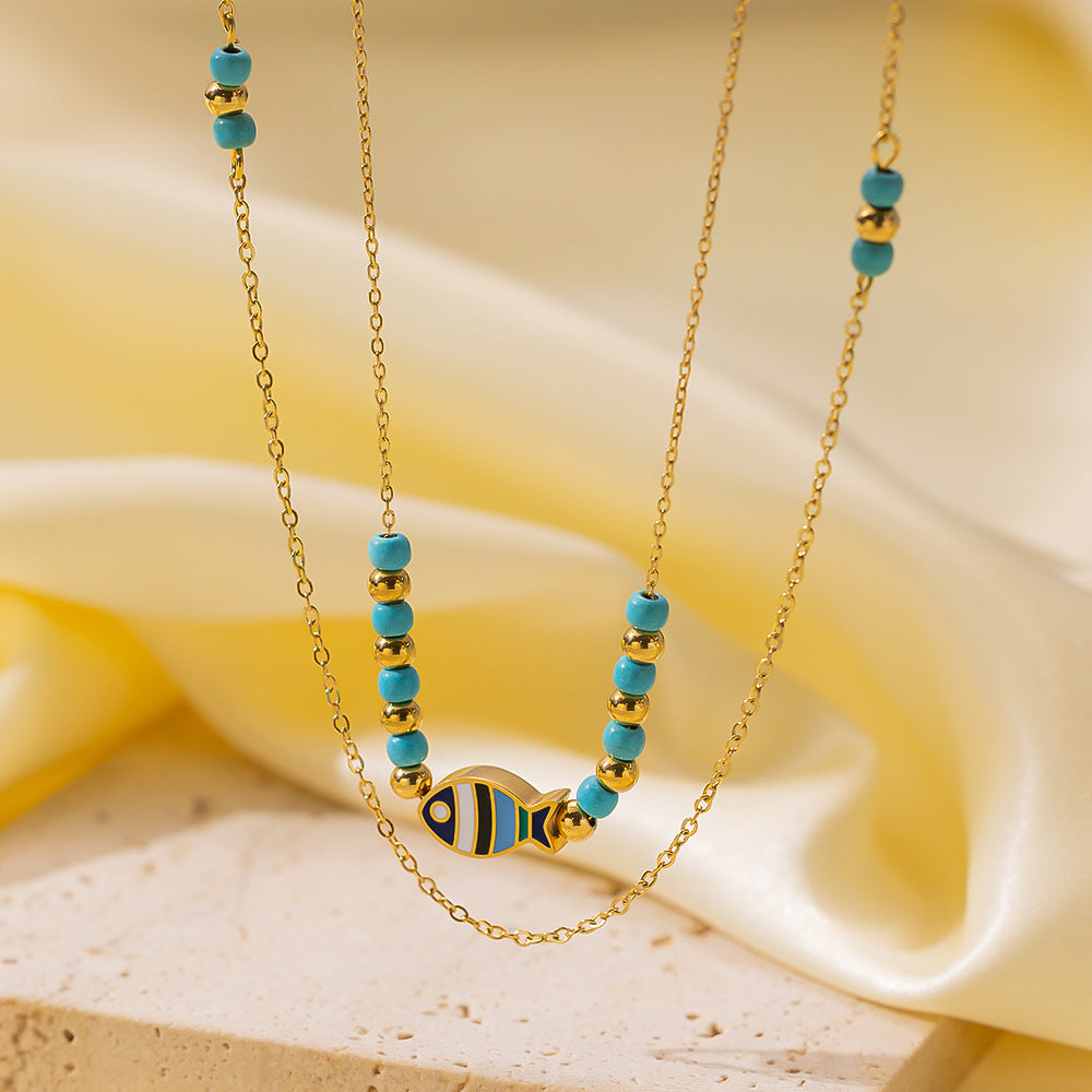 Women's Popular Twin Style Gold-plated Titanium Steel Necklaces