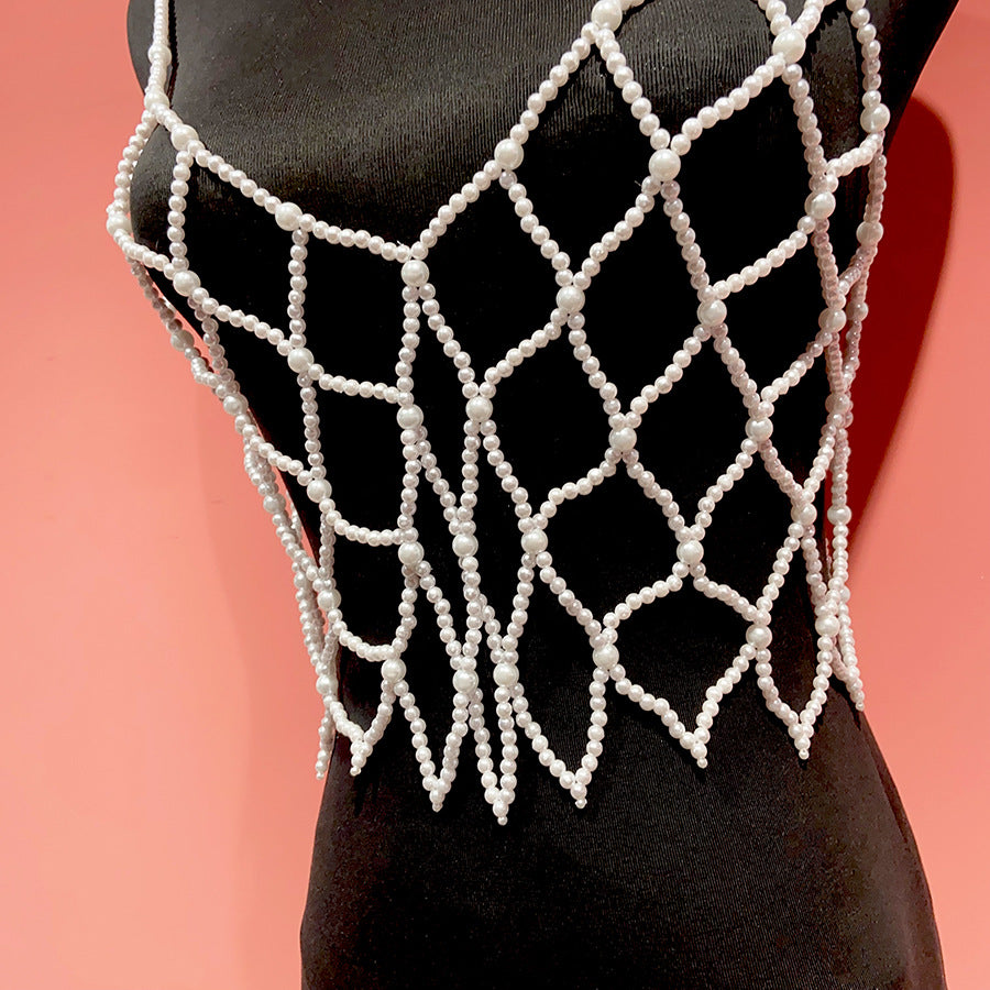 Hand-woven Pearl Crystal Body Chains Vest Necklaces