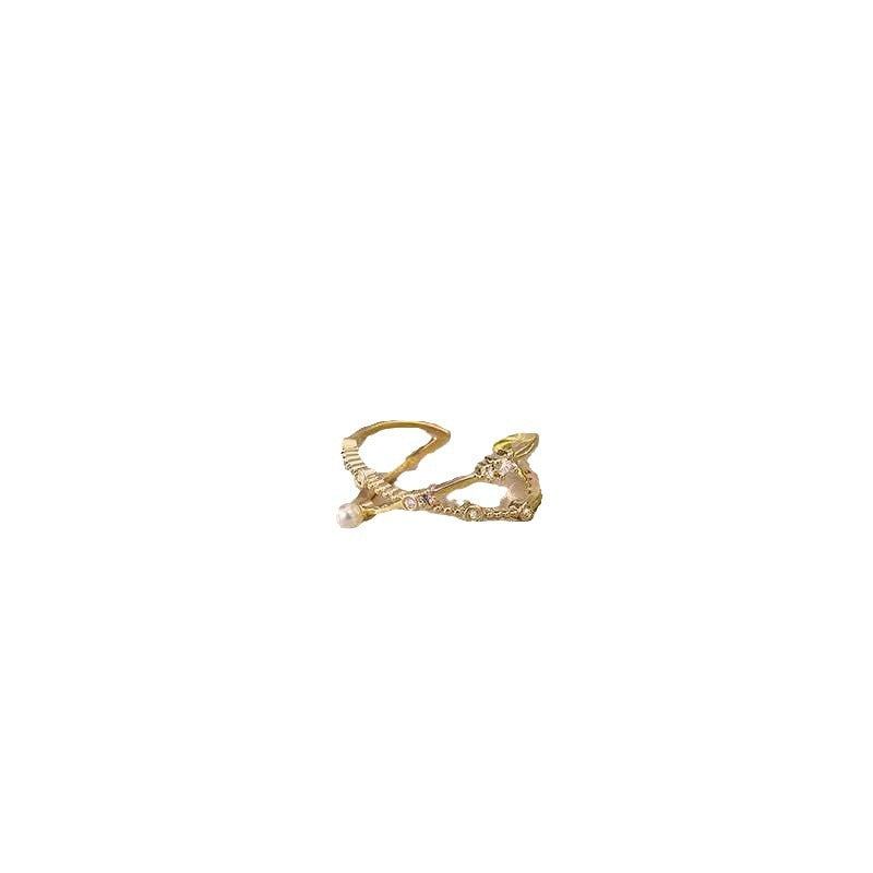 Simple Cross Pearl Female Niche Design Open Adjustable Index Finger Rings