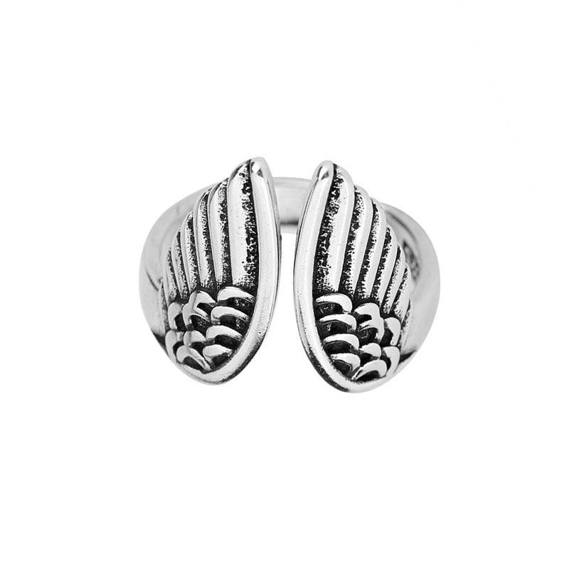 Women's & Men's Angel Wings Fashion Trend Sier Plated Retro Distressed Ring