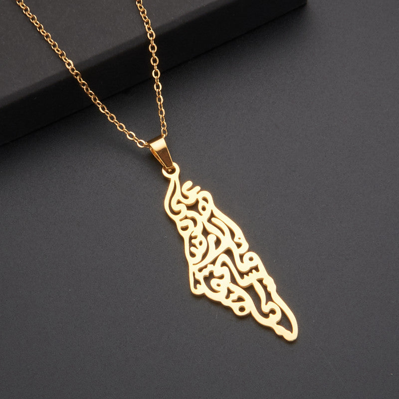 Oil Dripping Vintage Palestine Map Stainless Steel Necklaces