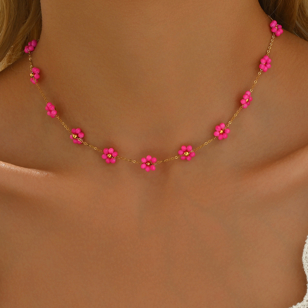 Women's Niche Flower Design Inlaid Crystal Long Necklaces