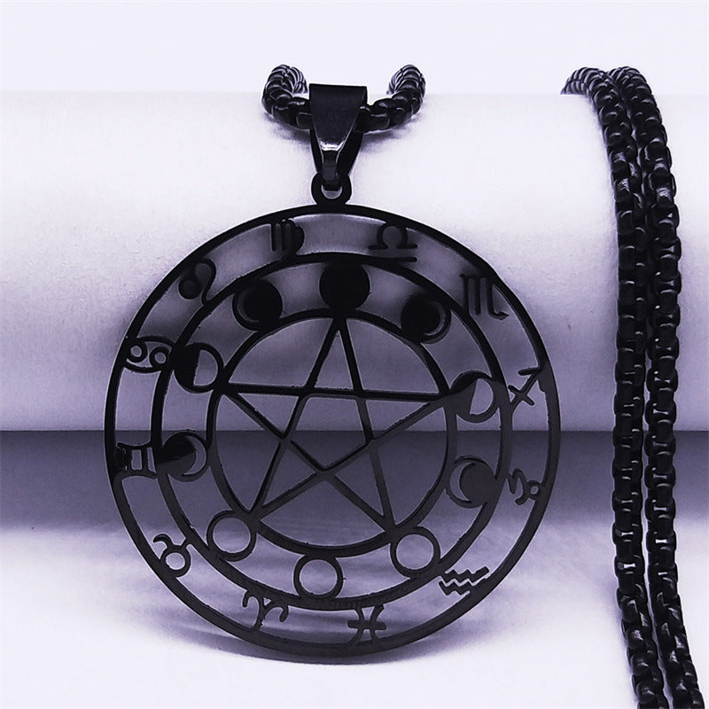 Men's Constellation Hollow Circle Five-pointed Star Moon Stainless Steel Necklaces