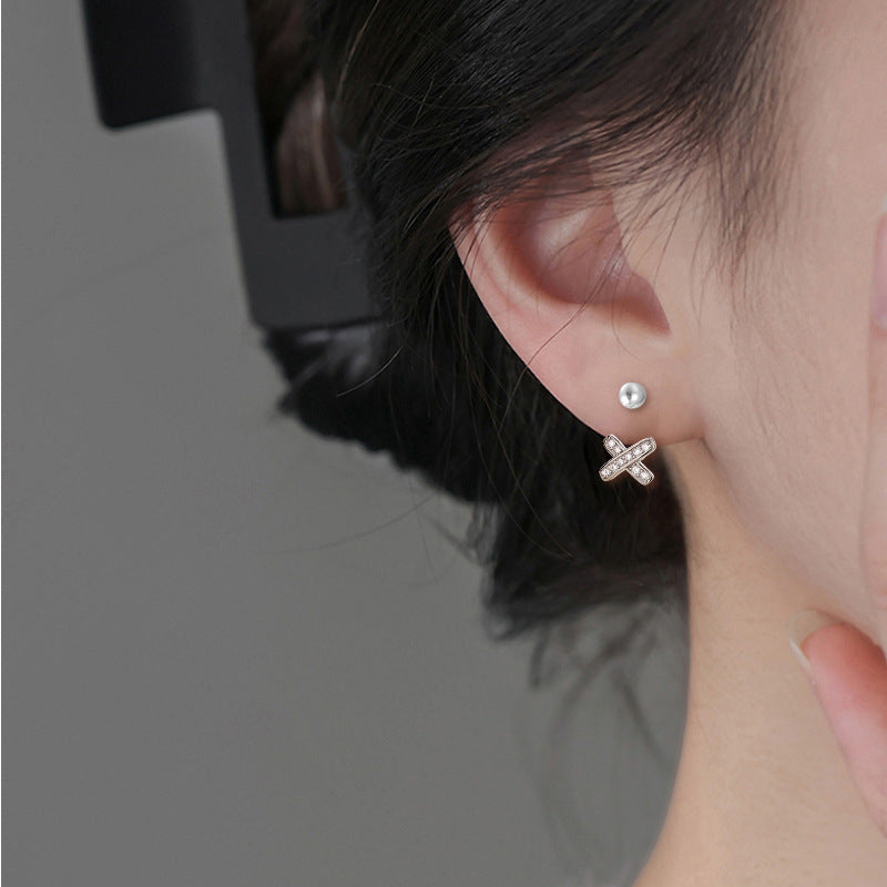 Full Rhinestone Zircon Cross Style Western High-grade Earrings