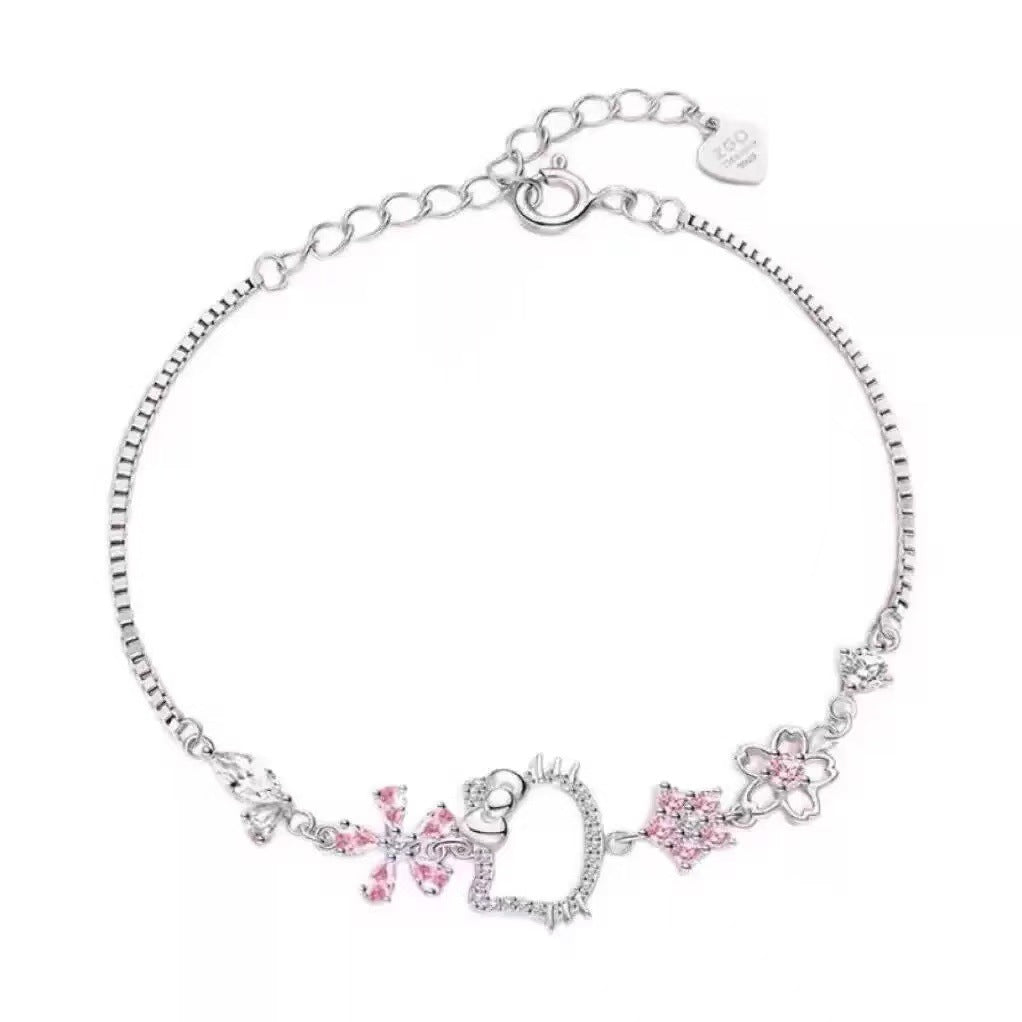 Cute Pink Diamond Cherry Blossom Female Light Luxury Good-looking Bracelets