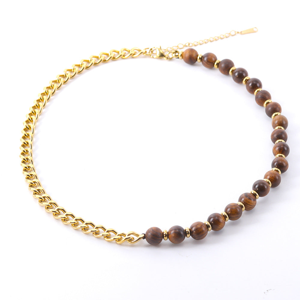 Men's Titanium Steel Cuban Set Natural Tigereye Necklaces