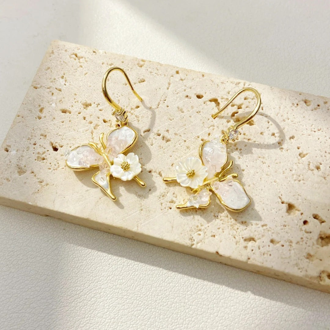 Needle Fresh Crystal Flowers Butterfly Fashion Trendy Earrings