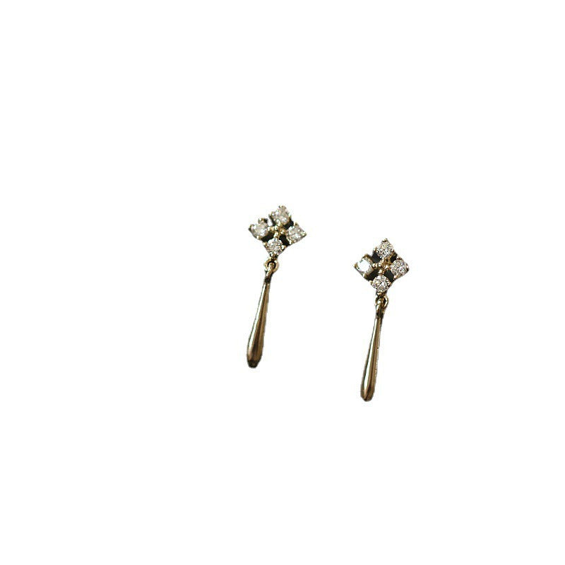 Sterling Sier Gold-plated Diamond Delicate Simple Temperamental Eardrops Stud Earrings