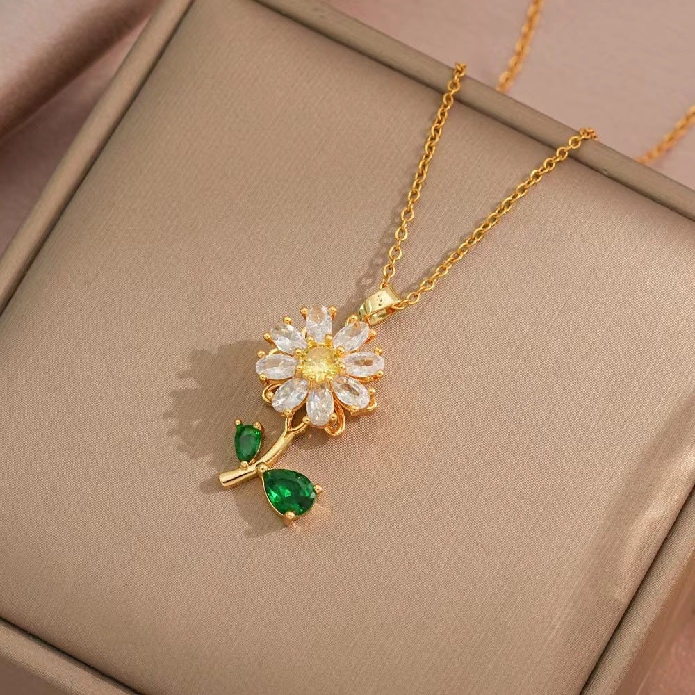 Female Sunflower Diamond Rotatable Suit Clavicle Necklaces