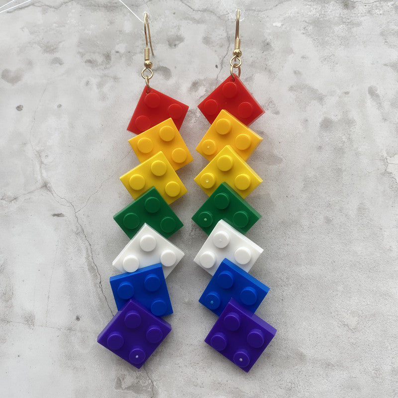 Rainbow Series Fashion Colorful Pin Chain Earrings