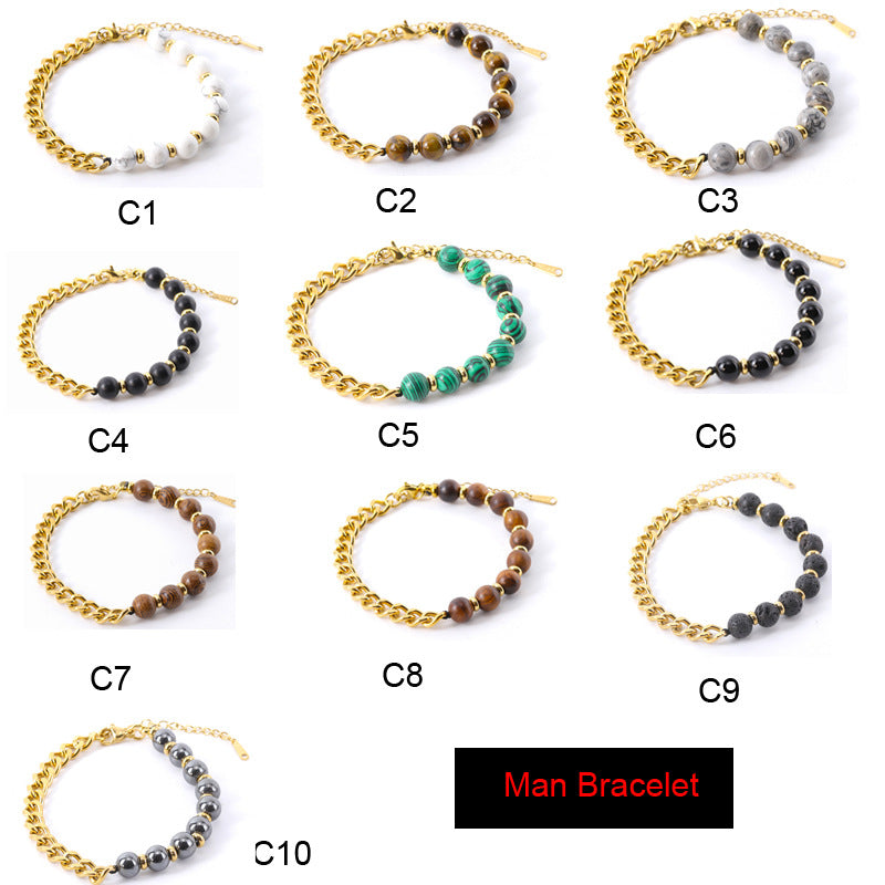 Men's Titanium Steel Cuban Set Natural Tigereye Necklaces