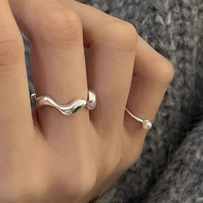 Women's Wave Fresh Water Open-end Pearl Single Beads Rings