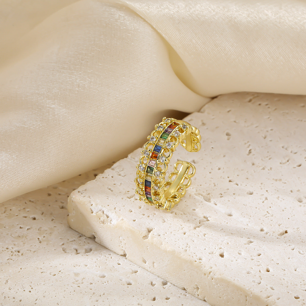 Women's Retro Color Open-end Zircon High Sense Rings