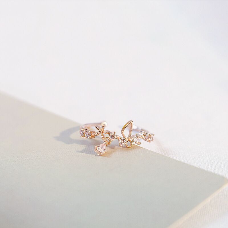 Female Korean Style Fresh Micro Inlaid Little Double Rings