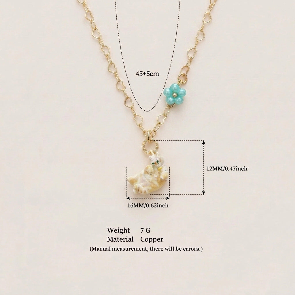 Animal Series Dripping Oil Cute Cat Gold Plated Pendants