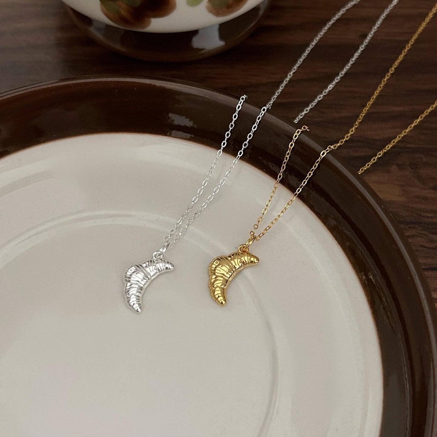 Fan Korean Style Sterling Sier Croissant Necklaces