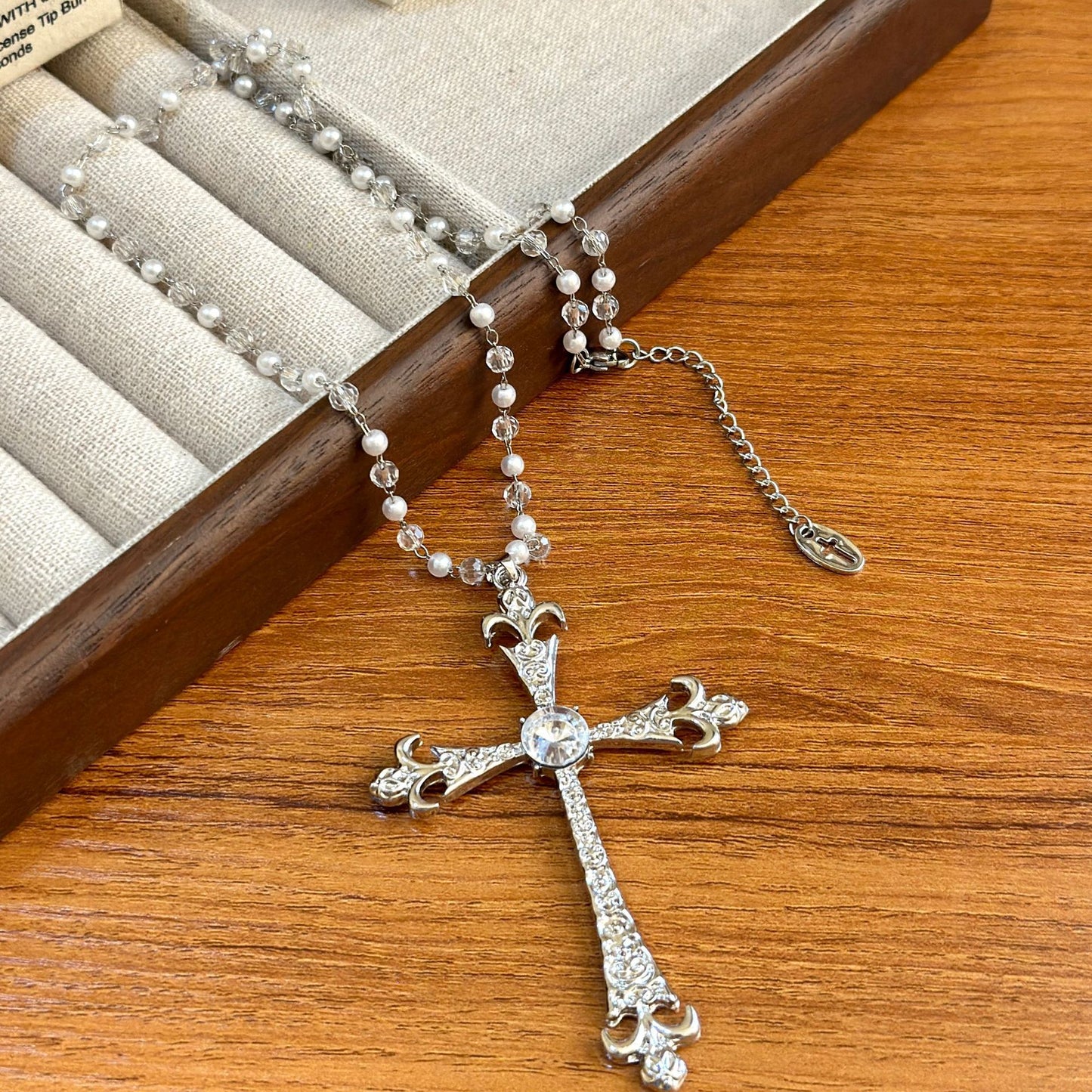 Style Cross Crystal Pearl Stitching Female Necklaces