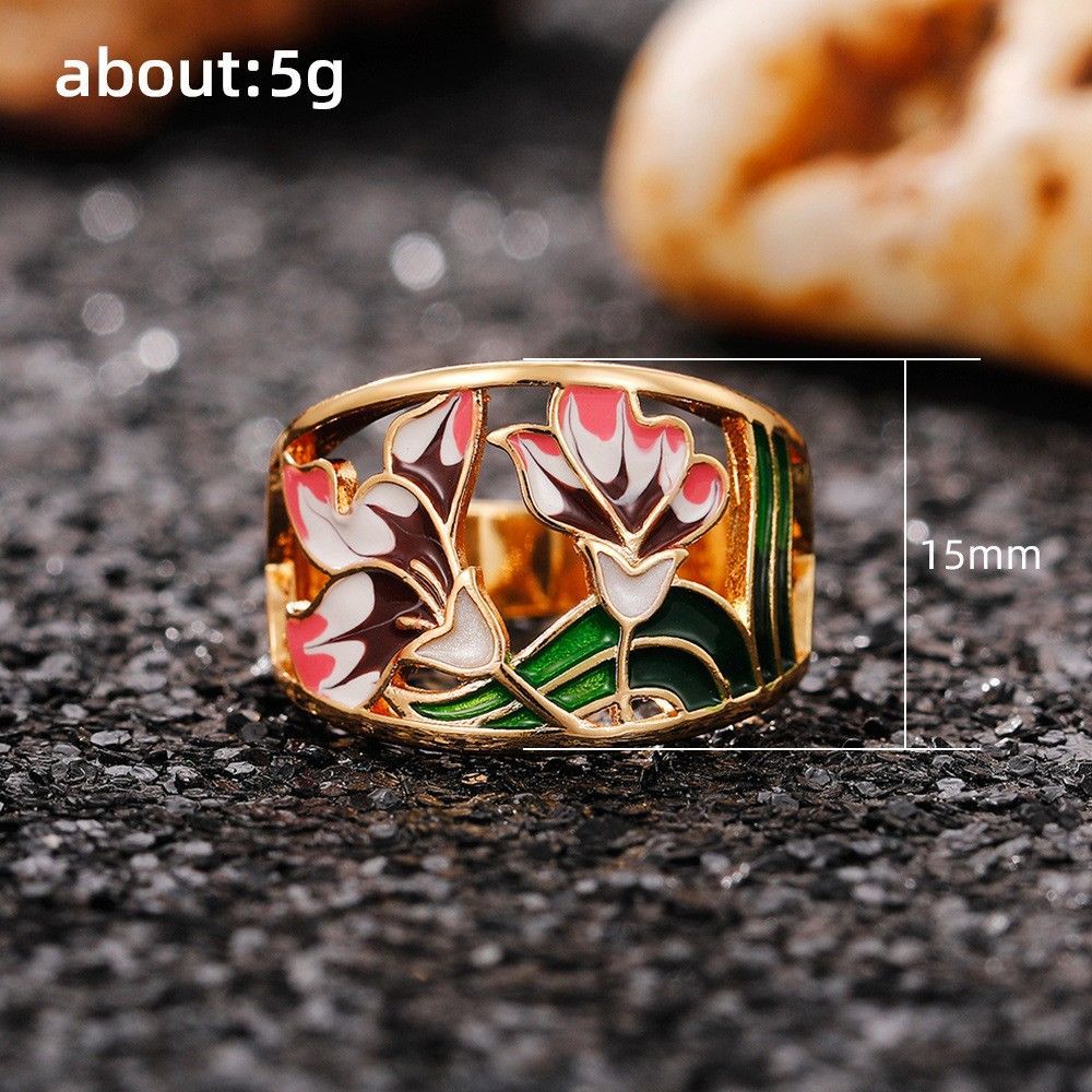 Oil Dripping Pattern Hip Hop Ethnic Rings