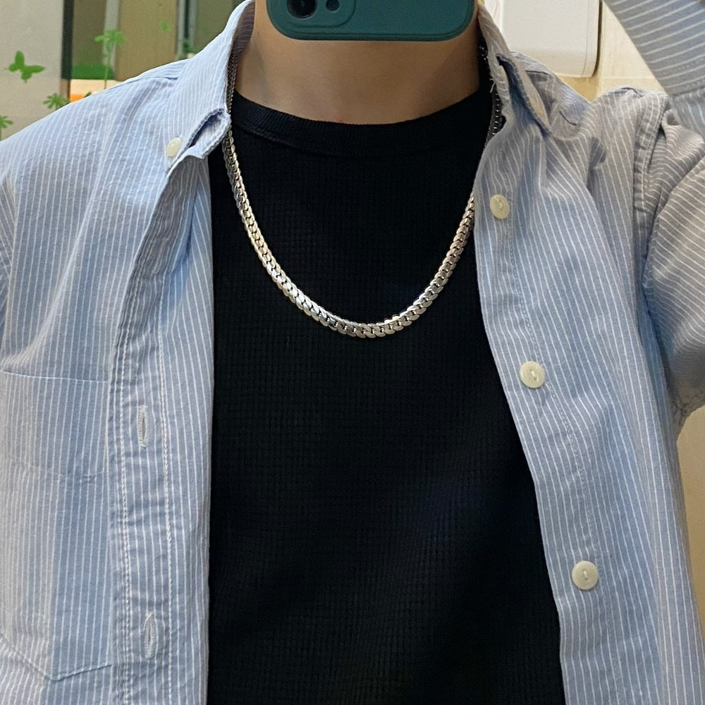 Men's Embossed Cuban Link Chain Colorfast Simple High Sense Design Necklaces