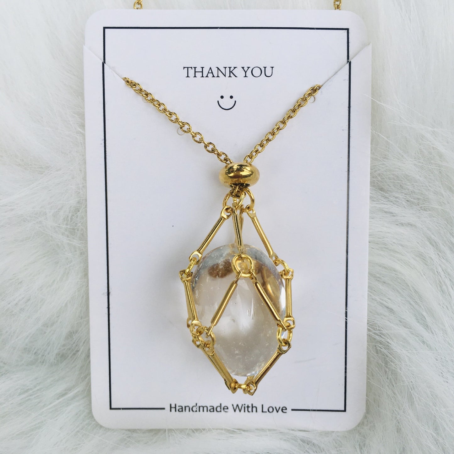 Crystal Stone Net Bag Metal Bamboo Necklaces