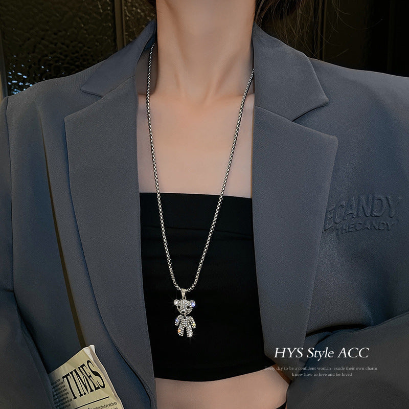 Diamond Bear Sweater Chain Temperament Hip Hop Cool Clothes Pendants