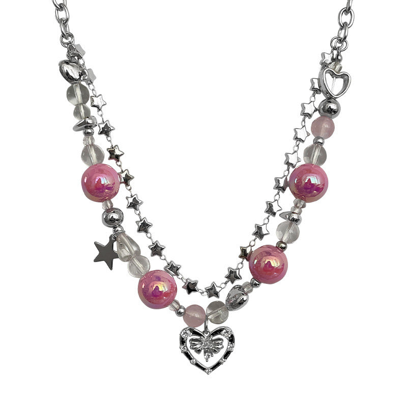 Stitching Stars Hollow Heart Female Hot Sweet Cool Light Luxury Necklace
