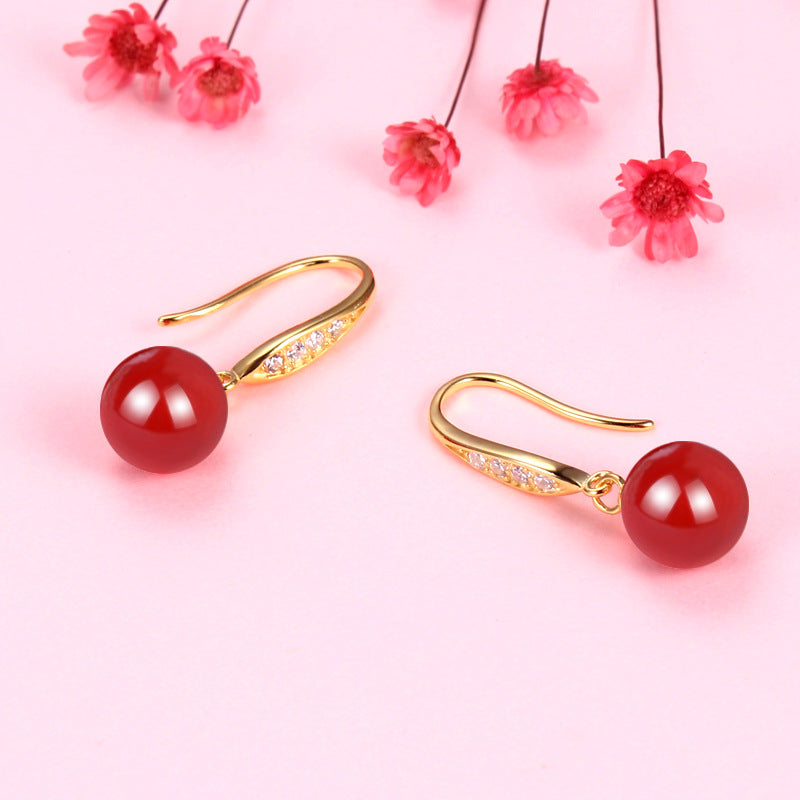 Women's Chalcedony Natural Jade Agate Palace Style Earrings