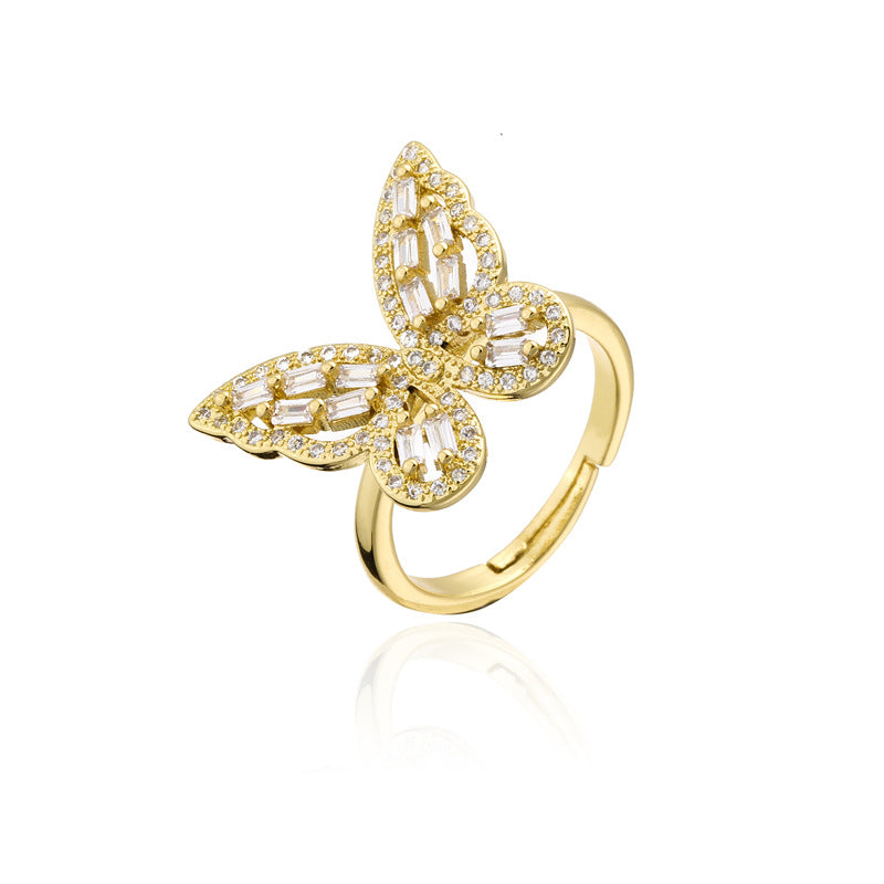 Fashion Personalized Color Square Zircon Butterfly Rings