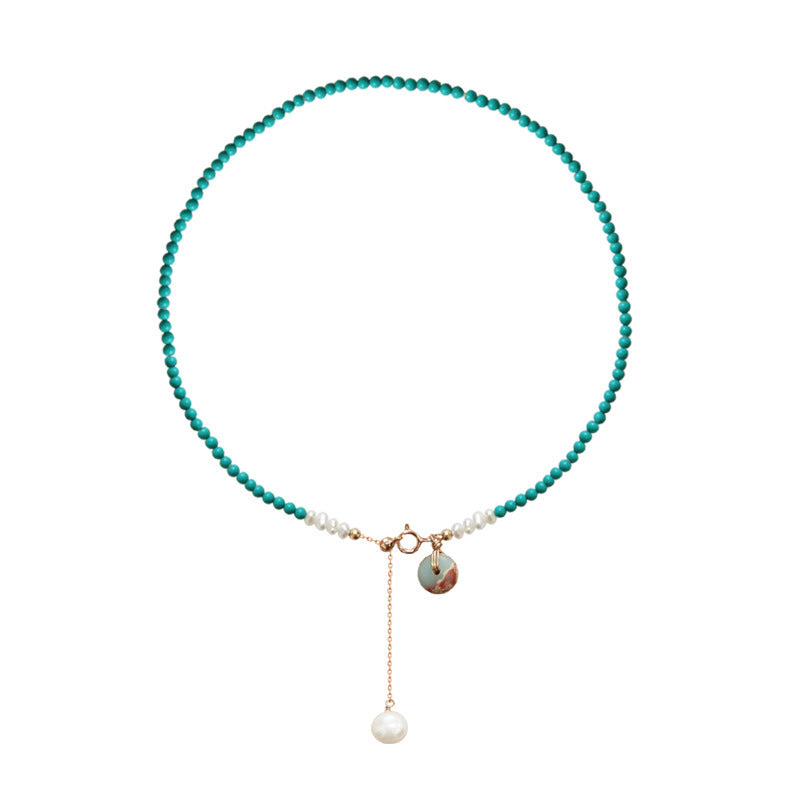 Natural Turquoise Freshwater Pearl Chinese Style Stone National Minority Simple Necklace