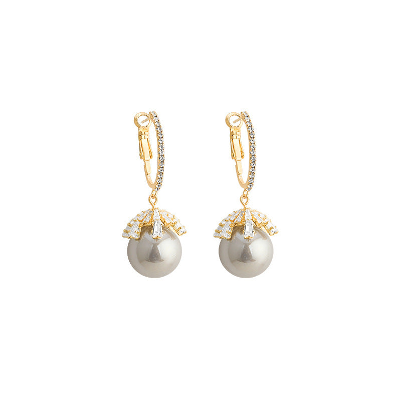 Women's High-grade Zircon Pearl Eardrops Trendy Sier Earrings