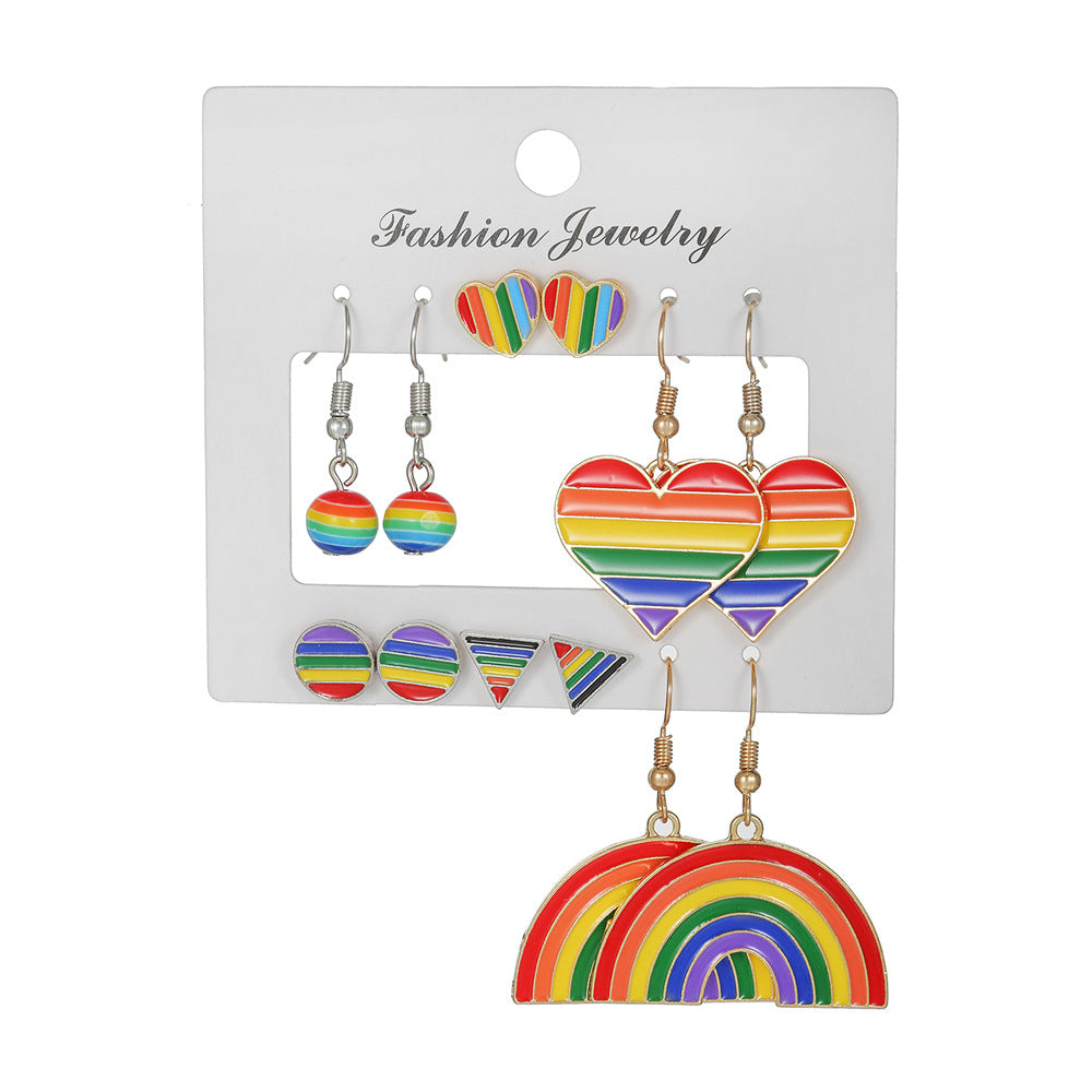 Women's Pairs Ear Style Alloy Dripping Design Diamond Rainbow Love Stud Earrings