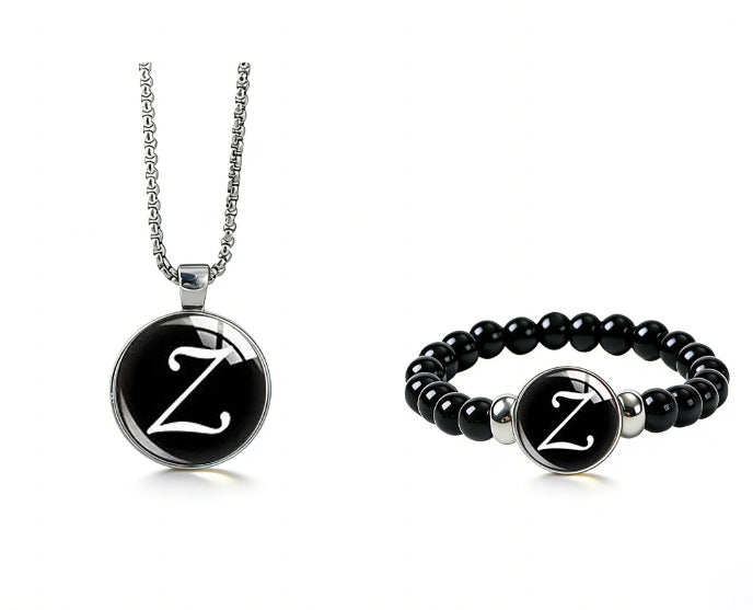 Women's Fashionable Black Time Stone With English Letters Necklace