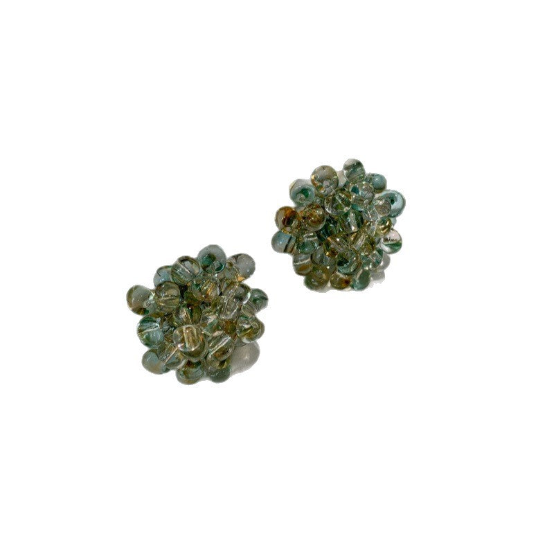 Emerald Beads Cluster Clear Cyan Beaded Niche Gentle Stud Earrings