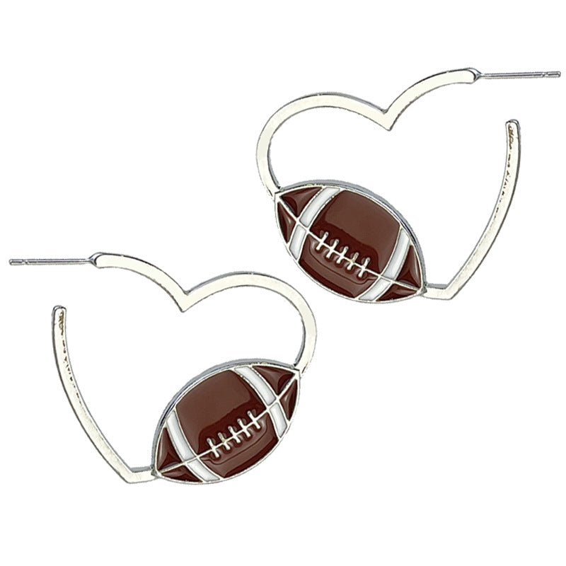 Metal Rugby Sports Theme Big Ear Basketball Earrings