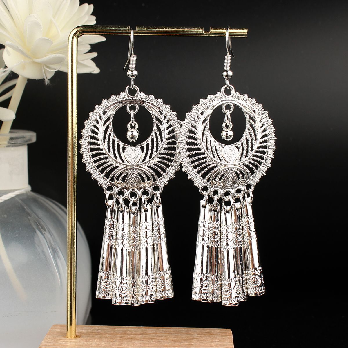 High-grade Tibetan Sier Summer Long Tassel Earrings