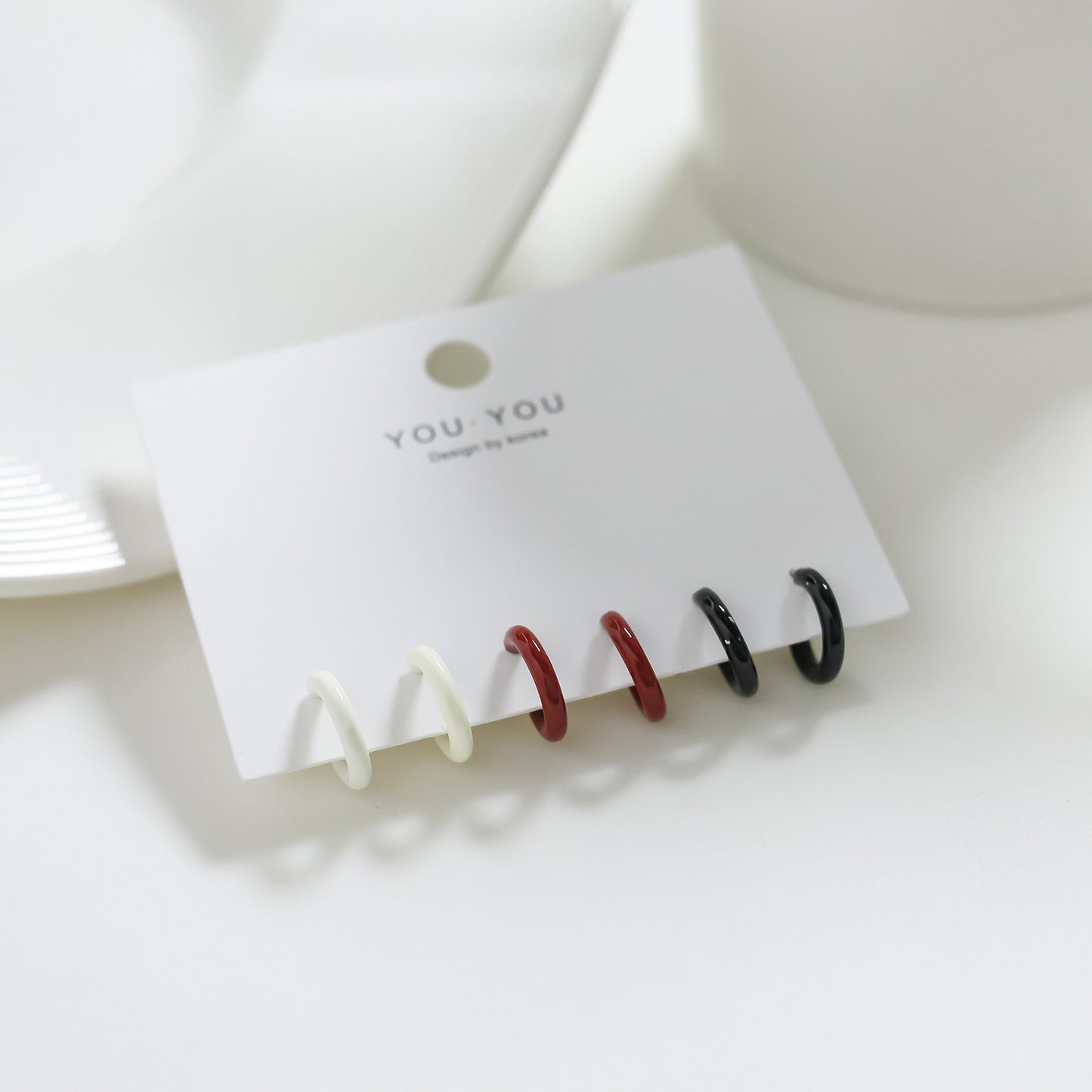 Red Shaped Ear Sier Needle Elegant Earrings
