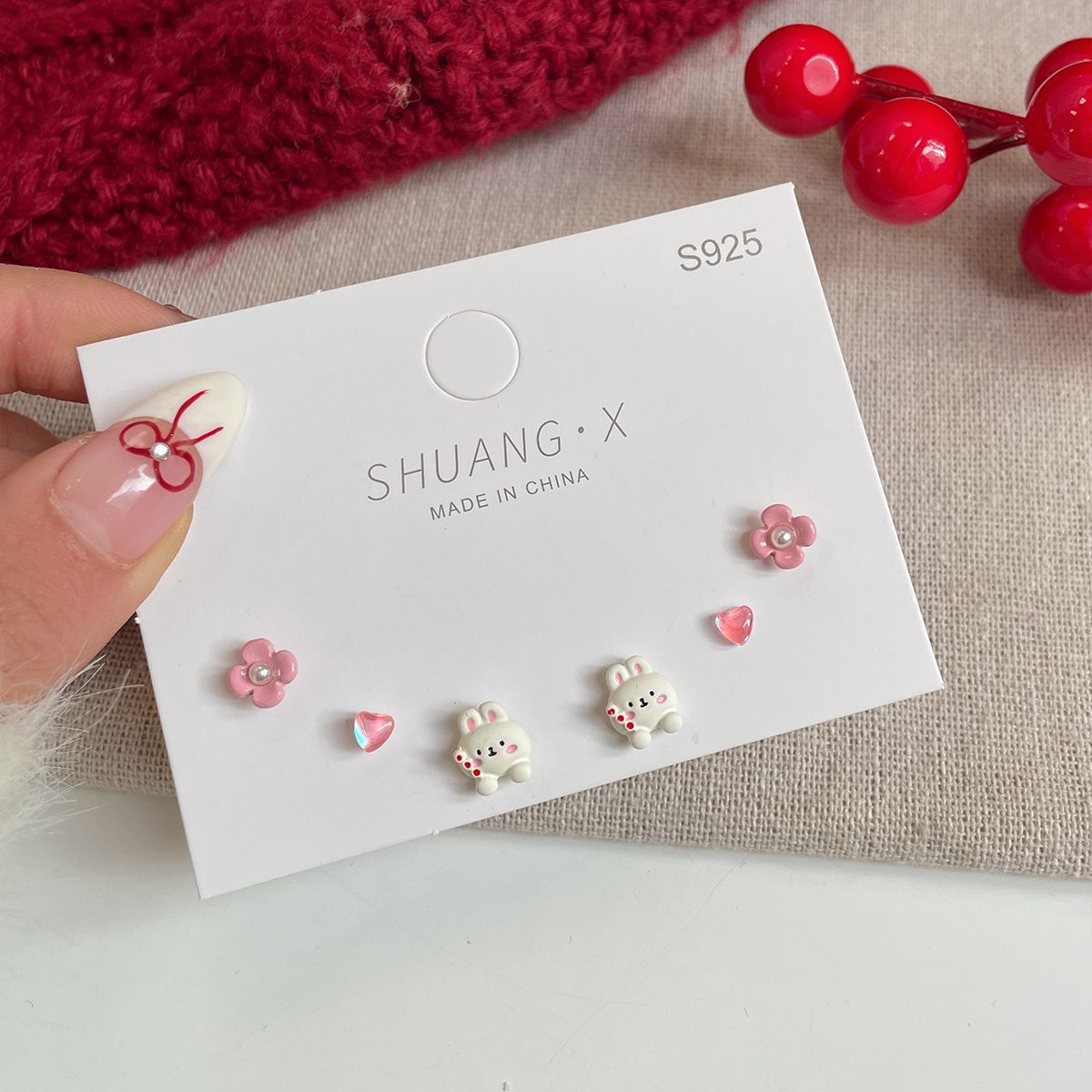Women's & Children's Animal Festive Red Cute Sier Needle Small Earrings