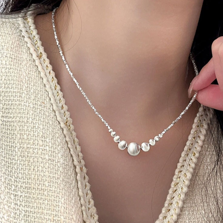 Sterling Light Luxury Minority Brushed Ball Necklaces