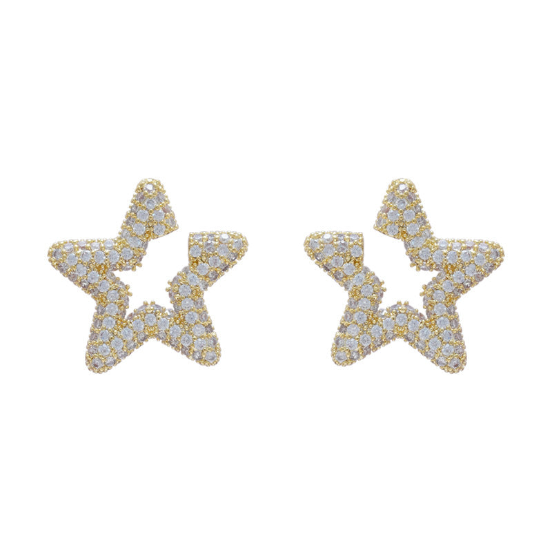 Women's Zircon Pentagram Sier Needle Light Luxury Earrings