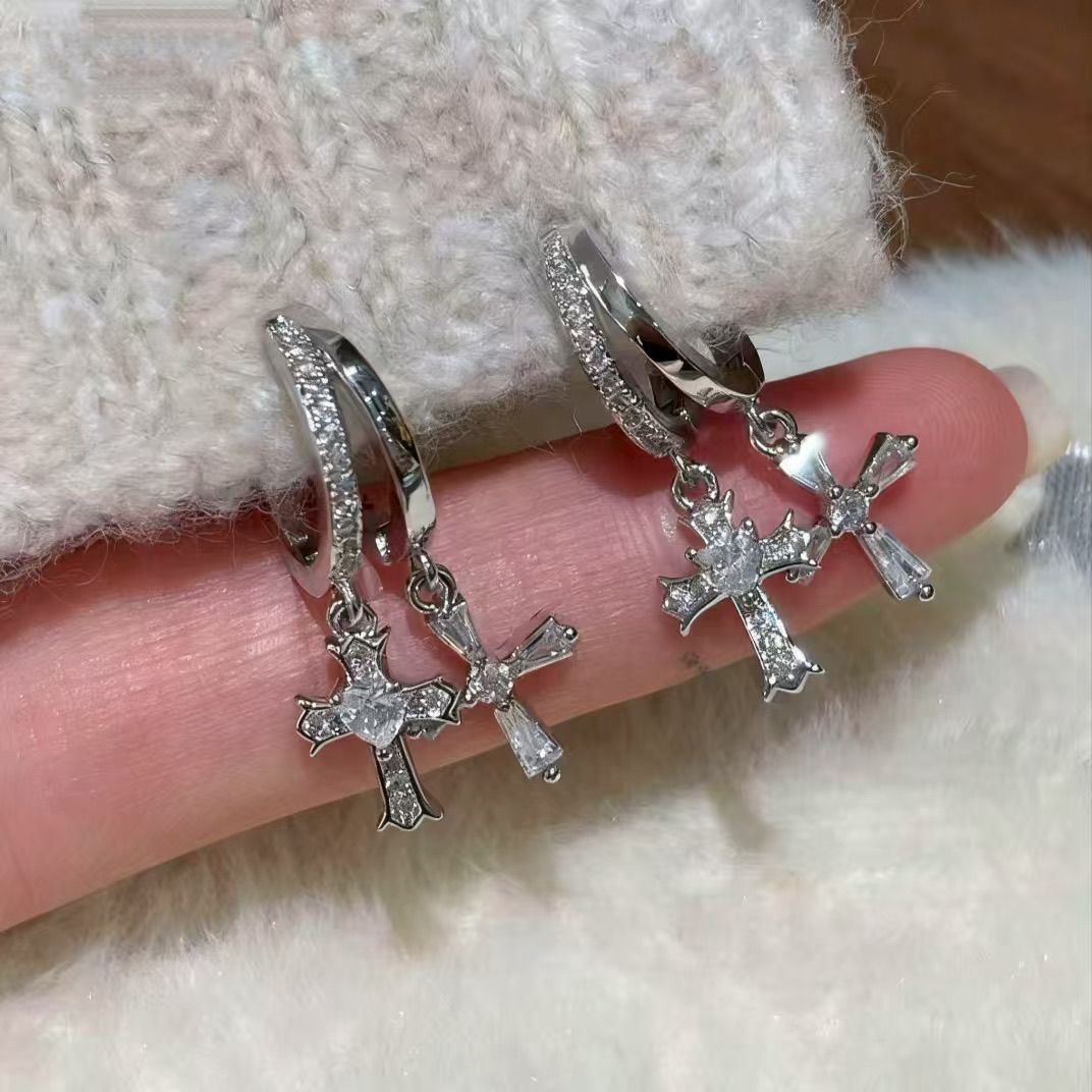 Unique Double Layer Cross Vintage Sweet Cool Personality Ear Earrings