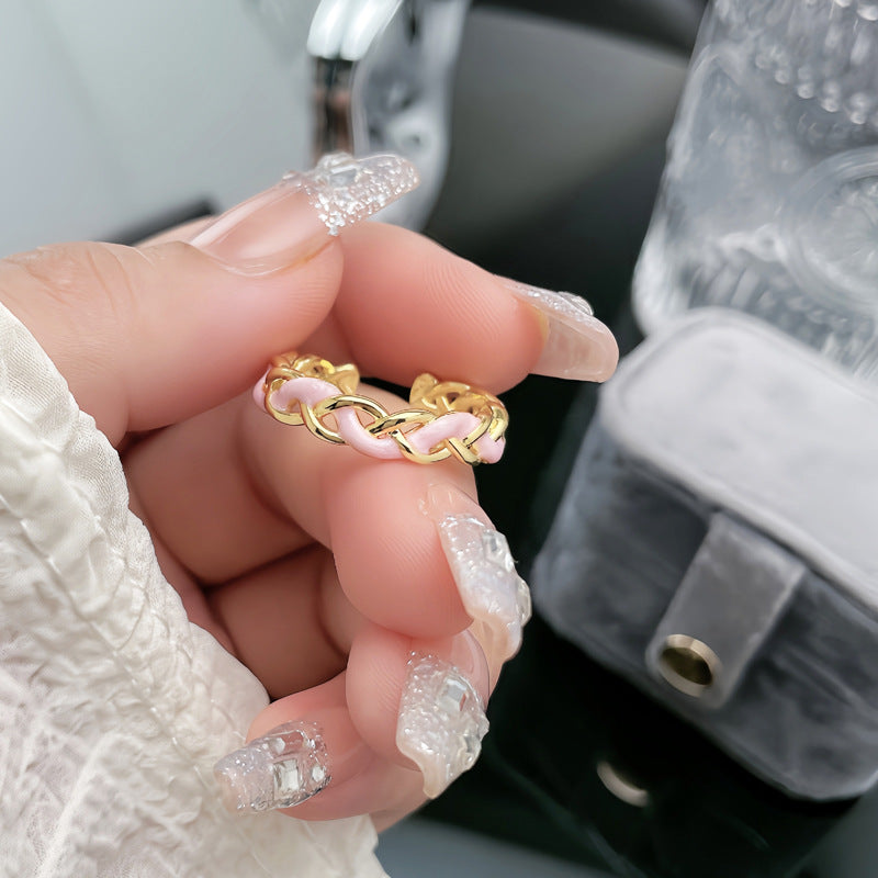 Drip Glazed Flower Butterfly Woven Open Rings