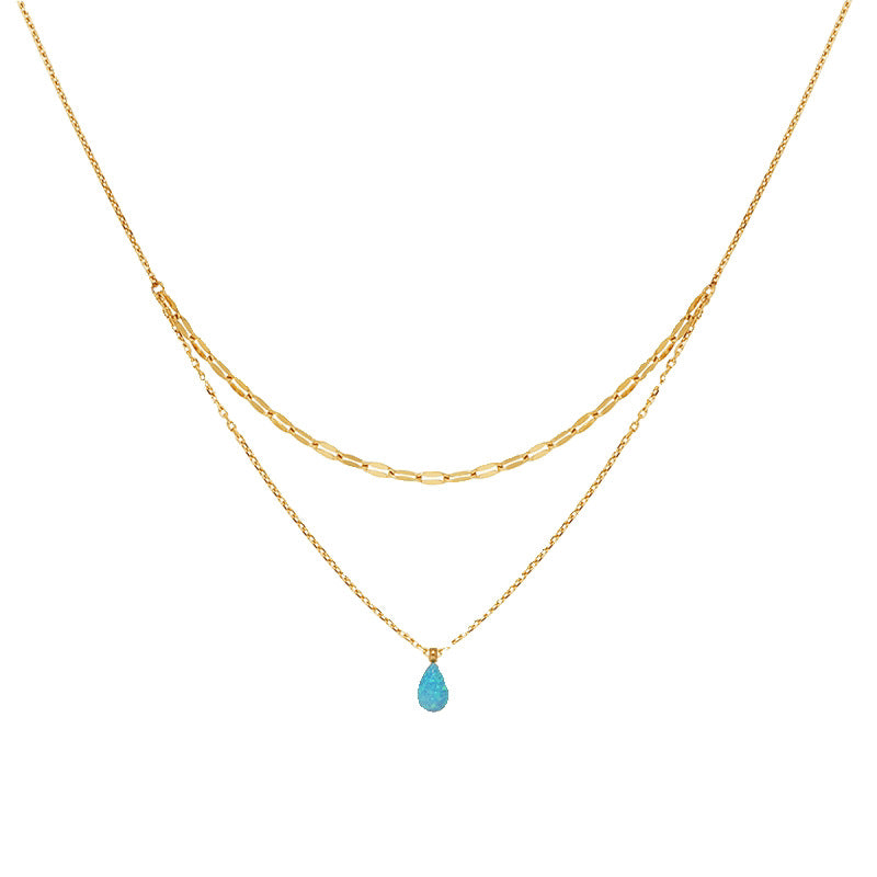 Small Blue Tears Chain Bo Water Drop Titanium Steel Artificial Necklace