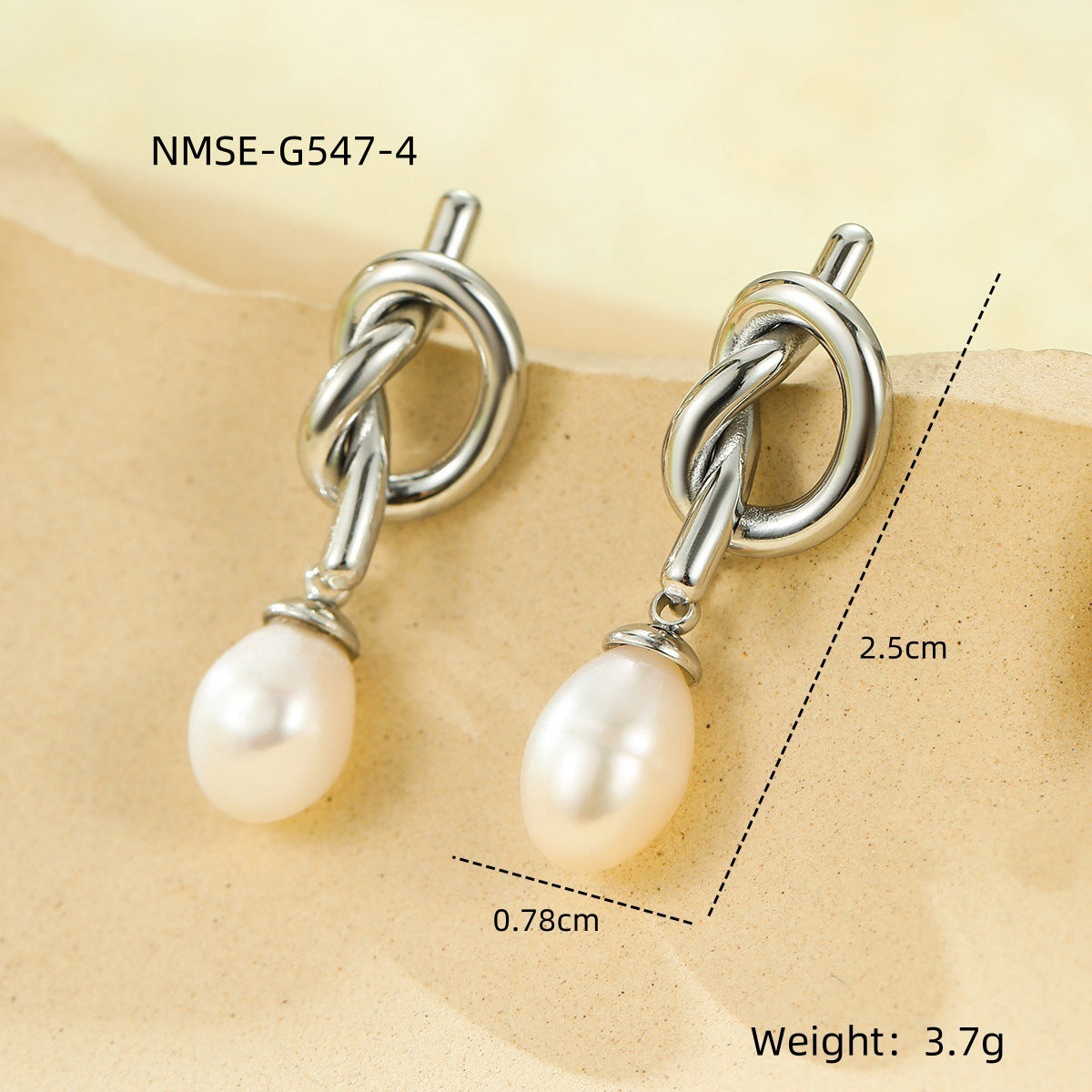 Exquisite Elegant Stainless Steel Knotted Pearl Earrings