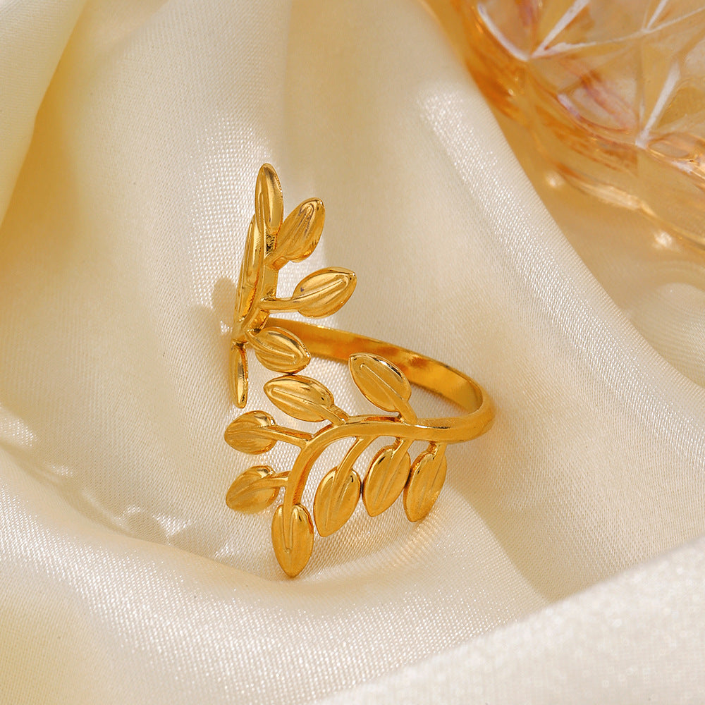 Fashion Stainless Steel Leaf Female Personalized Hip Hop Rings