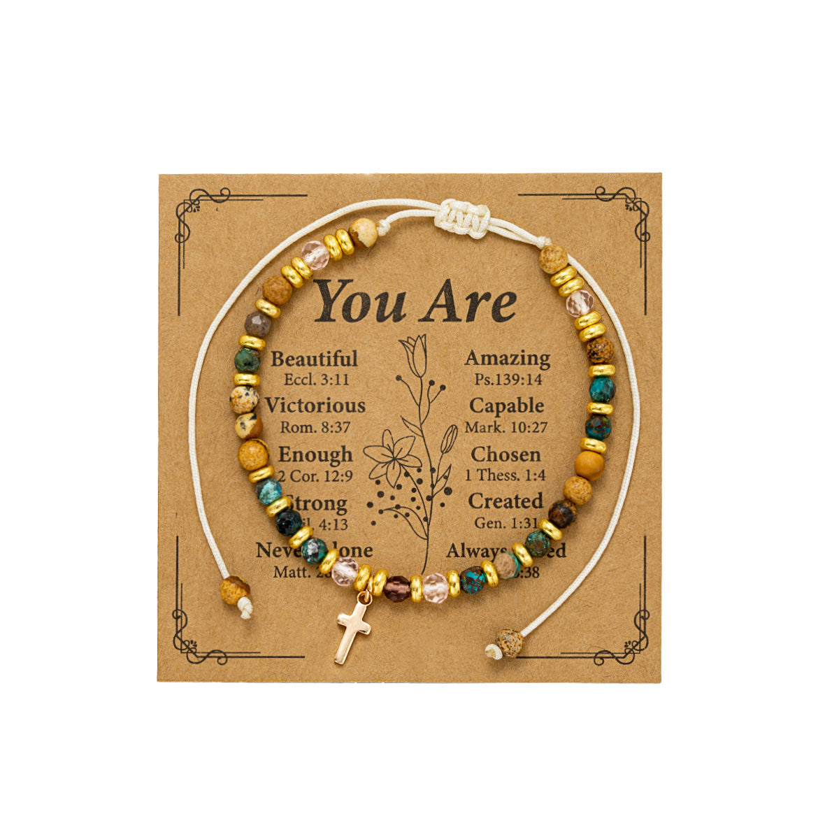 Women's Portia Vacation Style Copper Cross Natural Stone Beaded Adjustable Card Bracelets