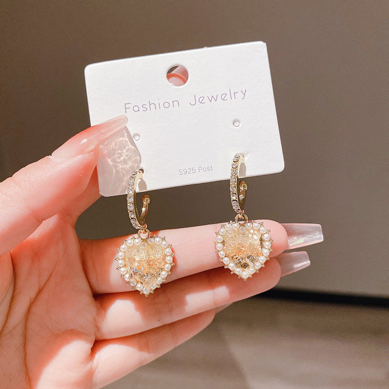 Diamond Pearl Crystal Love Shaped Style Earrings
