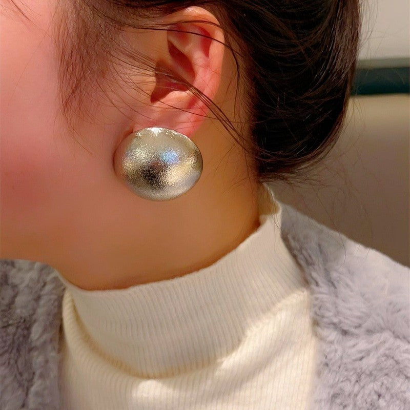 Hemisphere Round Bean Electroplated Real Gold Simple Fashion Old Money Earrings